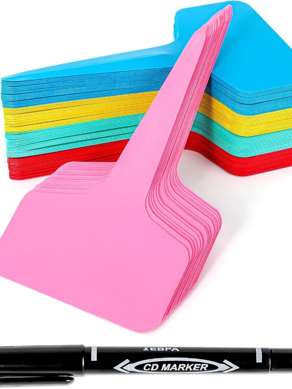 Plant Labels Tags 200Pcs T-Type Markers 5 Colors with Marking Pen